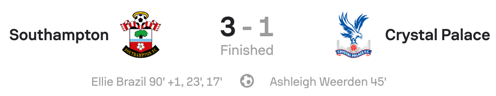 VERTA WSL2 25/26 Southampton 3-1 Crystal Palace scoreboard