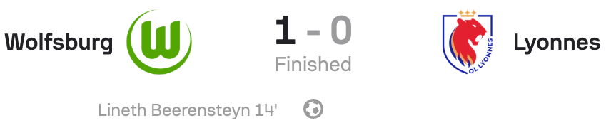 VERTA | UWCL 25/26 Wolfsburg 1-0 Lyon scoreboard