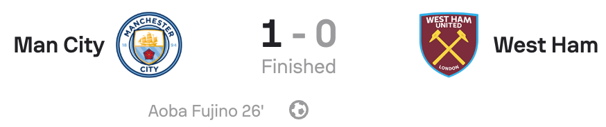 WSL 25/26 MAN CITY 1-0 WEST HAM SCOREBOARD