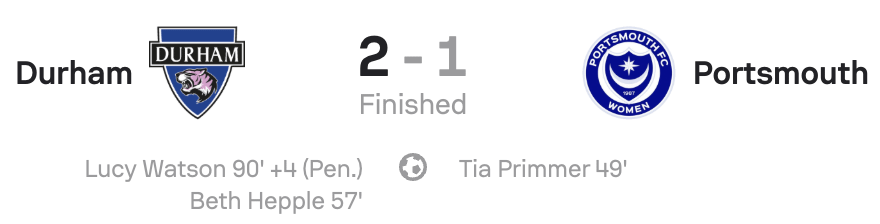 VERTA WSL2 25/26 Durham 2-1 Portsmouth scoreboard