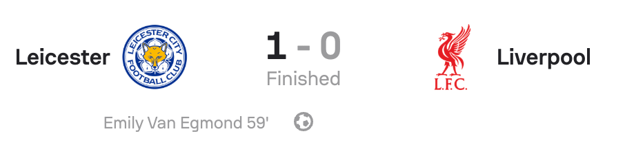 Leicester City 1-0 Liverpool scoreboard WSL 25/26