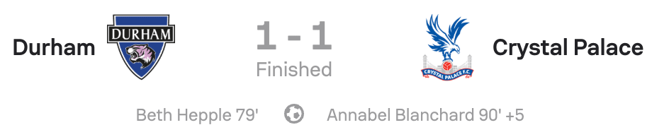 WSL2 25/25 Durham 1-1 Crystal Palace scoreboard