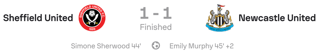 VERTA WSL2 25/26 Sheffield United 1-1 Newcastle scoreboard
